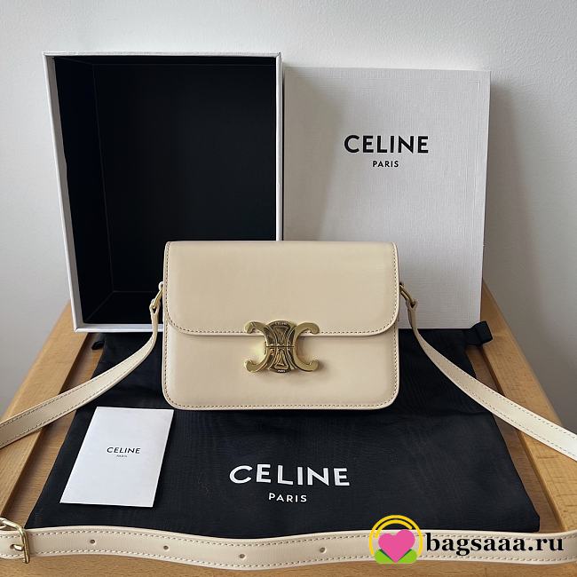 Bagsaaa Celine Teen Triomphe Bag In Shiny Calfskin Beige - 18.5 X 13.5 X 7 CM - 1