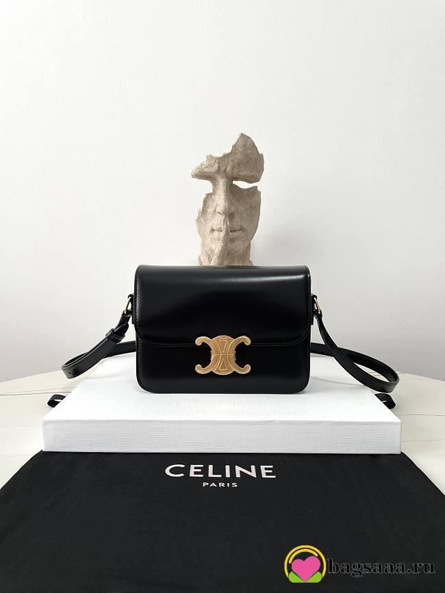 Bagsaaa Celine Teen Triomphe Bag In Shiny Calfskin Black - 18.5 X 13.5 X 7 CM - 1