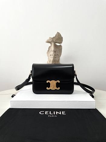 Bagsaaa Celine Teen Triomphe Bag In Shiny Calfskin Black - 18.5 X 13.5 X 7 CM