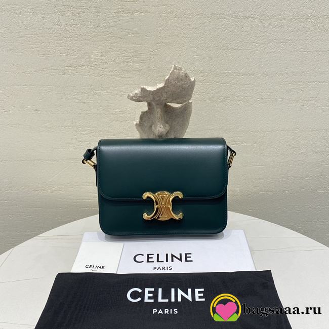 Bagsaaa Celine Teen Triomphe Bag In Shiny Calfskin Amazone Green - 18.5 X 13.5 X 7 CM - 1