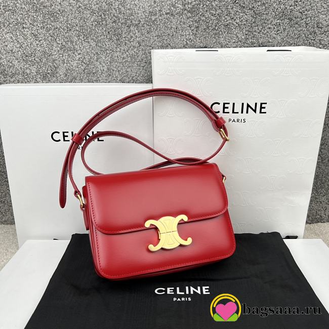 Bagsaaa Celine Teen Triomphe Bag In Shiny Calfskin Red - 18.5 X 13.5 X 7 CM - 1