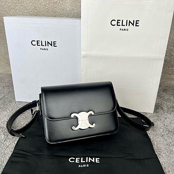 Bagsaaa Celine Teen Triomphe Bag In Shiny Calfskin Black & Silver - 18.5 X 13.5 X 7 CM