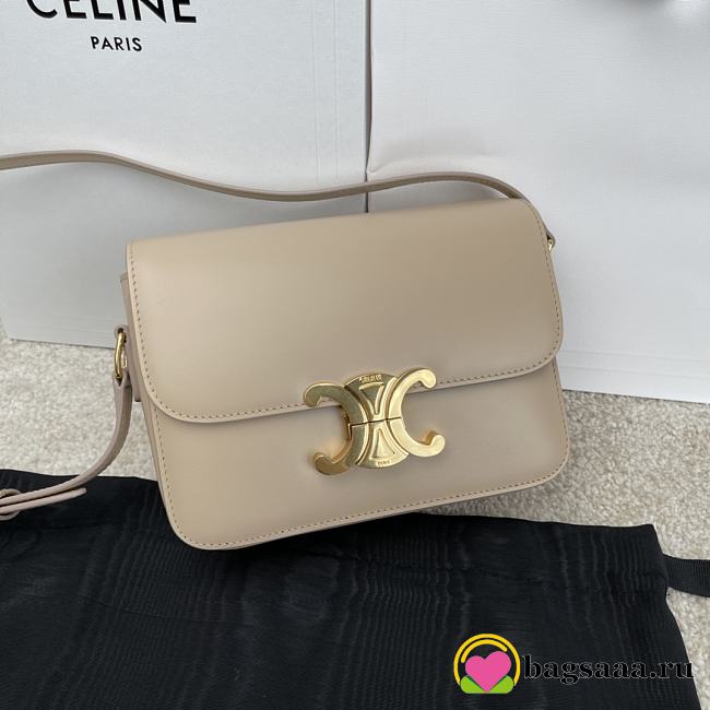 Bagsaaa Celine Teen Triomphe Bag In Shiny Calfskin Light Stone - 18.5 X 13.5 X 7 CM - 1