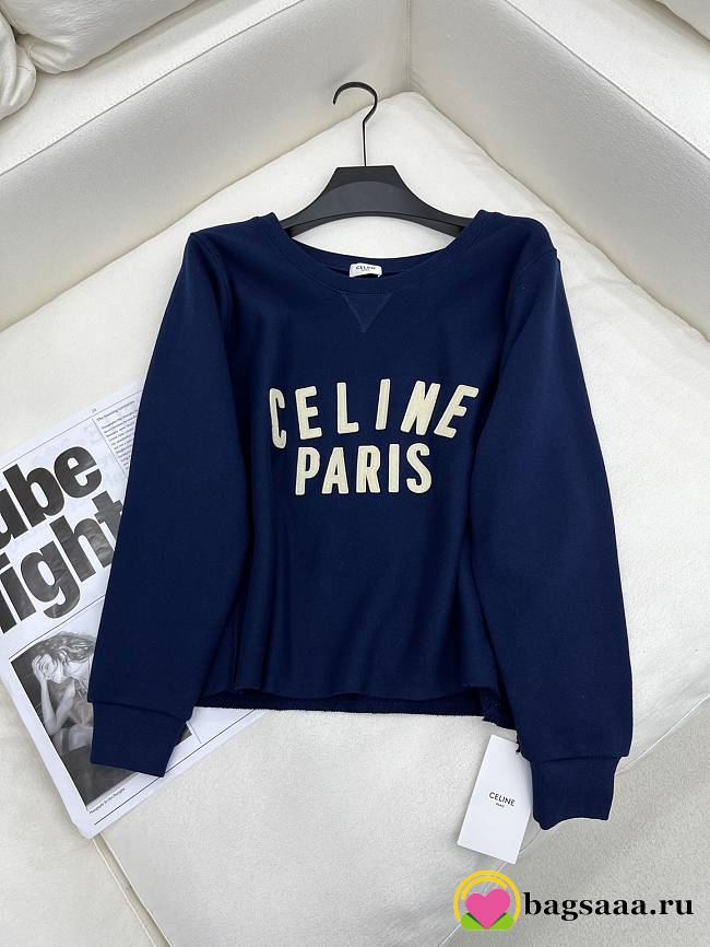 Bagsaaa Celine Paris Loose Sweatshirt In Cotton Fleece Navy - 1