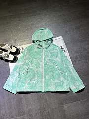 Bagsaaa Dioriviera Hooded Anorak White and Aquamarina Technical Taffeta Jacquard with Toile de Jouy Sauvage Motif - 1