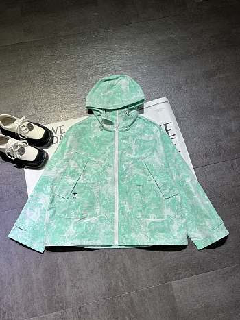 Bagsaaa Dioriviera Hooded Anorak White and Aquamarina Technical Taffeta Jacquard with Toile de Jouy Sauvage Motif