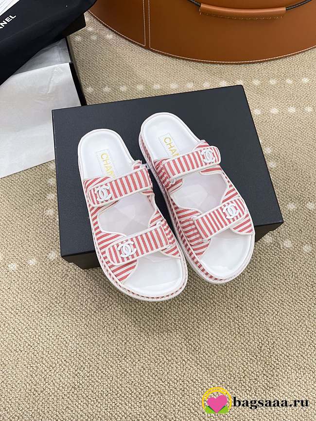 Chanel Stripes White & Red Sandals - 1