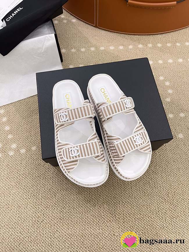 Chanel Stripes White & Beige Sandals - 1