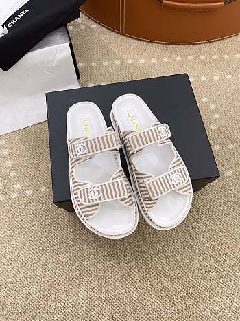 Chanel Stripes White & Beige Sandals