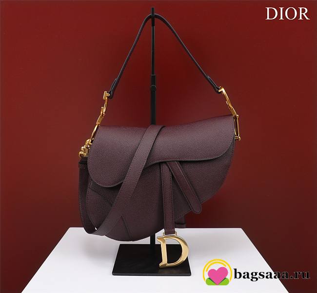 Bagsaaa Dior Saddle Bag with Strap Burgundy Grained Calfskin - 25.5 x 20 x 6.5 cm - 1