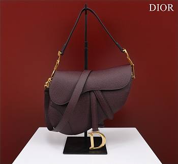 Bagsaaa Dior Saddle Bag with Strap Burgundy Grained Calfskin - 25.5 x 20 x 6.5 cm