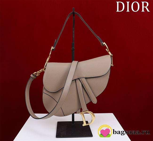 Bagsaaa Dior Saddle Bag with Strap Taupe Grained Calfskin - 25.5 x 20 x 6.5 cm - 1