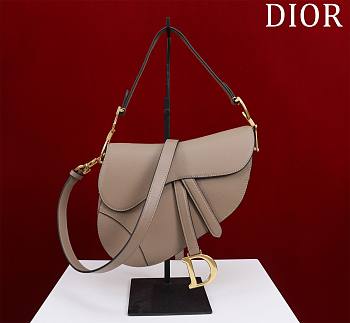 Bagsaaa Dior Saddle Bag with Strap Taupe Grained Calfskin - 25.5 x 20 x 6.5 cm