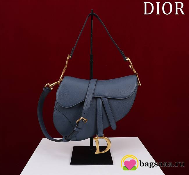 Bagsaaa Dior Saddle Bag with Strap Navy Blue Grained Calfskin - 25.5 x 20 x 6.5 cm - 1