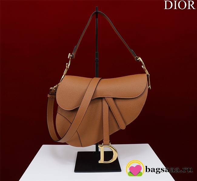 Bagsaaa Dior Saddle Bag with Strap Brown Grained Calfskin - 25.5 x 20 x 6.5 cm - 1