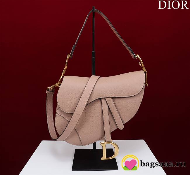 Bagsaaa Dior Saddle Bag with Strap Powder Pink Grained Calfskin - 25.5 x 20 x 6.5 cm - 1