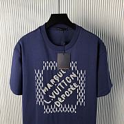 Bagsaaa LV Embroidered Signature Cotton T-Shirt Navy Blue - 3