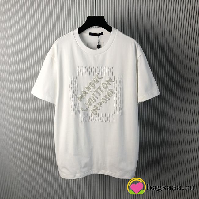 Bagsaaa LV Embroidered Signature Cotton T-Shirt White - 1