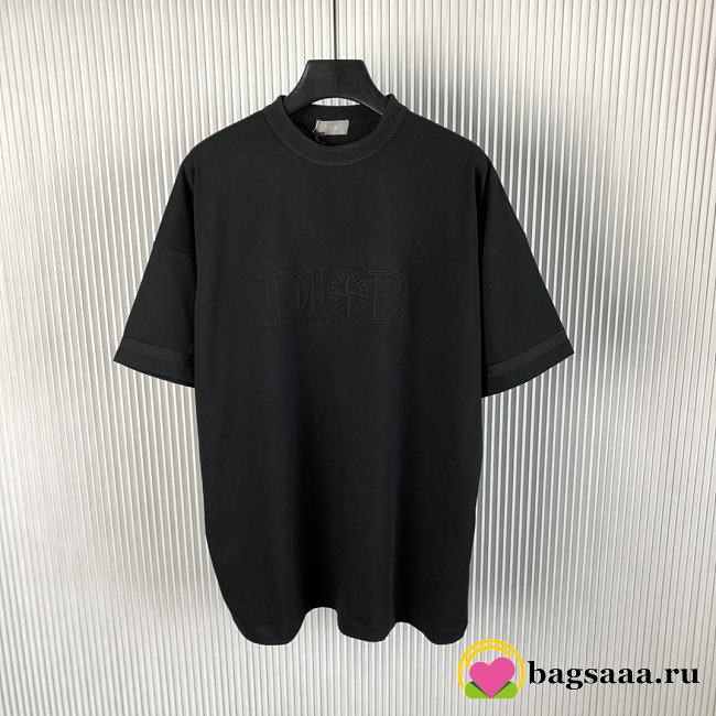 Bagsaaa Dior And Stone Island T-Shirt Oversized Fit Black Cotton Jersey - 1