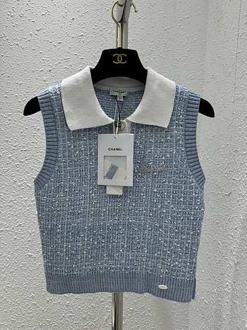 Bagsaaa Chanel Blue Tweed Top