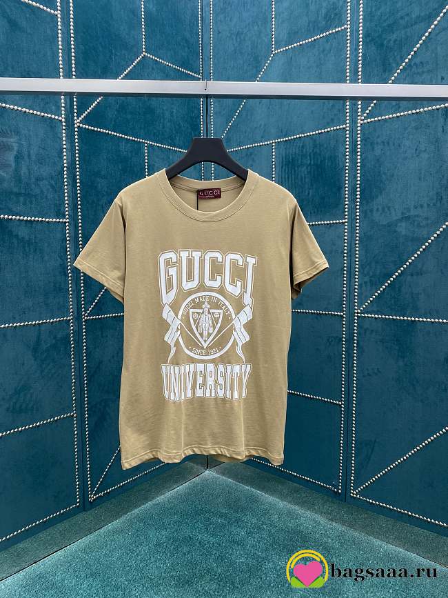 Bagsaaa Gucci Cotton Jersey Printed T-Shirt Beige - 1