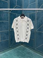 Bagsaaa Gucci Cotton Knit Polo Top With GG Intarsia White - 1