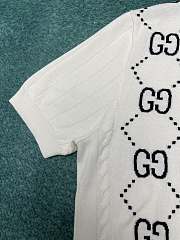 Bagsaaa Gucci Cotton Knit Polo Top With GG Intarsia White - 5