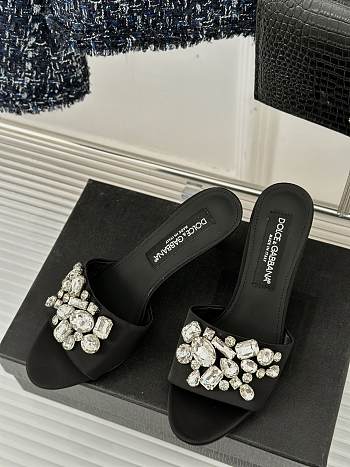 Bagsaaa D&G Satin Mules With Embroidery Black 6cm