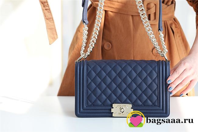 Bagsaaa Chanel Boy Bag Caviar Navy Blue With Silver Hardware - 25cm - 1