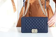 Bagsaaa Chanel Boy Bag Caviar Navy Blue With Silver Hardware - 25cm - 1