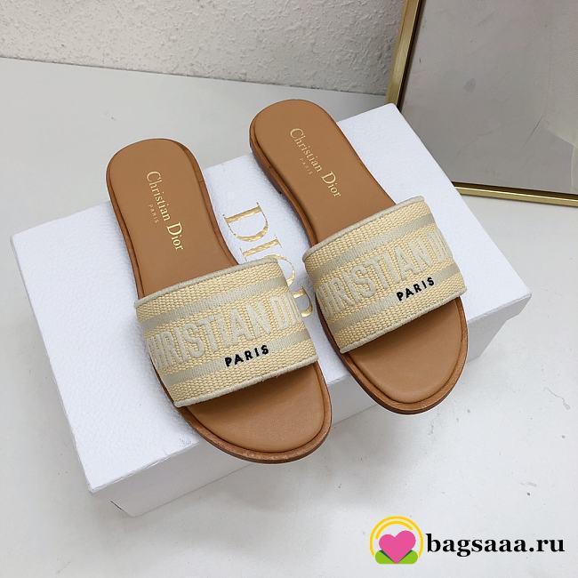 Bagsaaa Dioriviera Dway Slide Natural Raffia and White Embroidered Cotton - 1