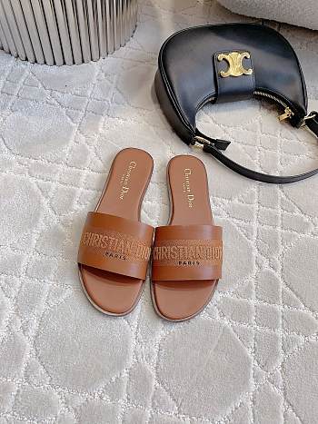 Bagsaaa Dway Slide Camel Calfskin and Embroidered Cotton