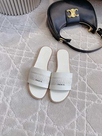 Bagsaaa Dway Slide White Calfskin and Embroidered Cotton