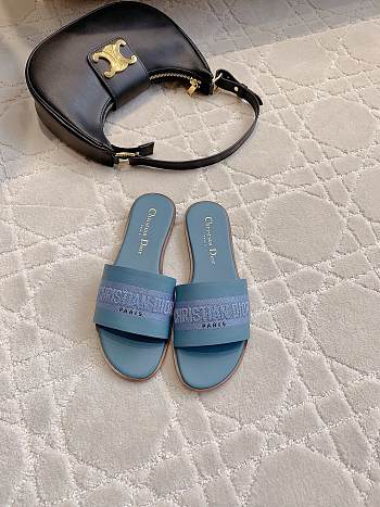 Bagsaaa Dway Slide Blue Calfskin and Embroidered Cotton