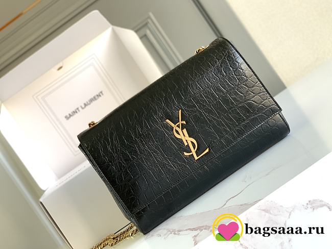 Bagsaaa YSL Reversible Kate Kate In Crocodile-Embossed Leather 553804 Black - 28.5x20x6cm - 1