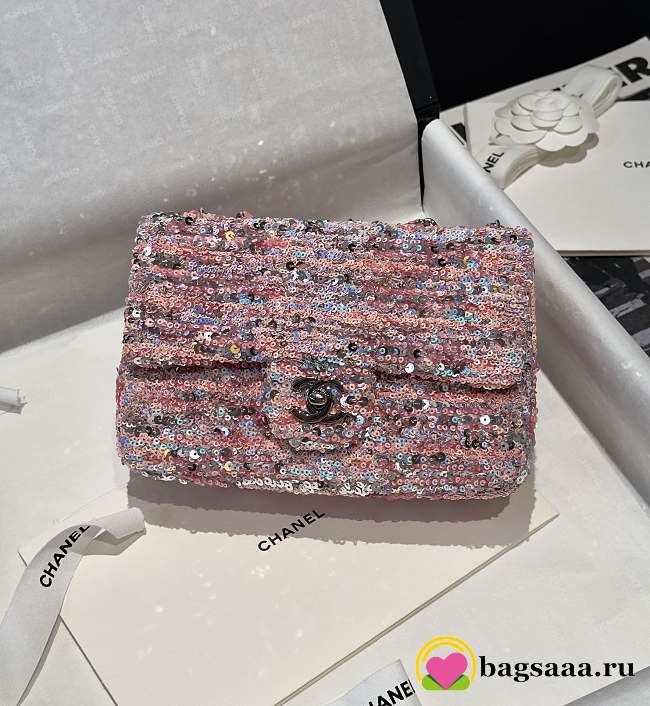 Bagsaaa Chanel Small Flap Bag Sequins Pink & Silver - 20cm - 1