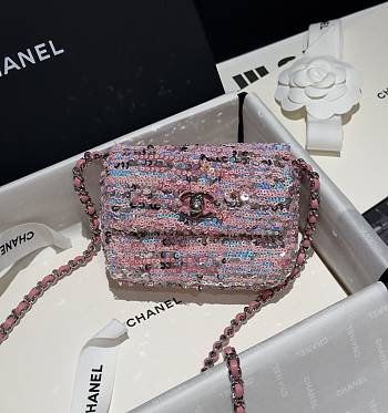 Bagsaaa Chanel Mini Flap Bag Sequins Pink & Silver - 13x10cm