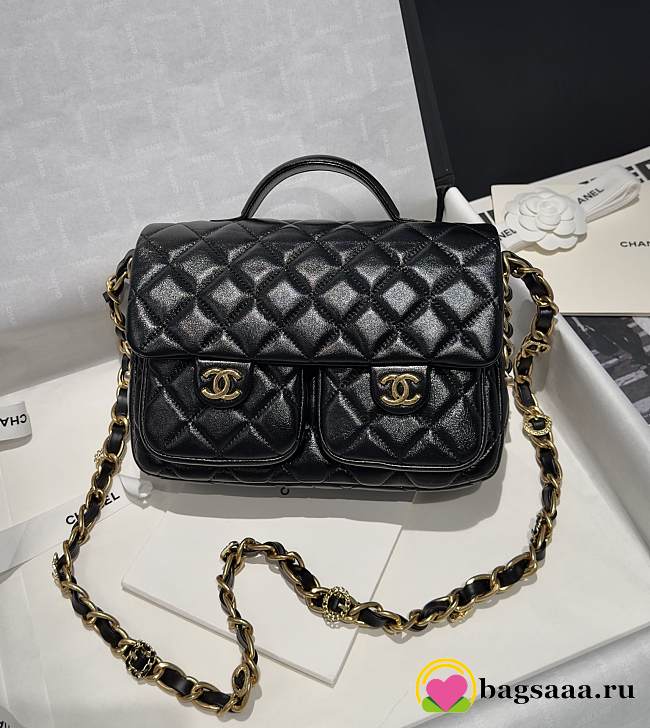 Bagsaaa Chanel Double Pocket Black Bag - 24x15x6.5cm - 1