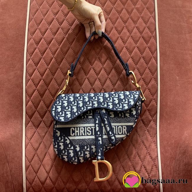 Bagsaaa Saddle Bag Blue Dior Oblique Embroidery - 25.5 x 20 x 6.5 cm - 1