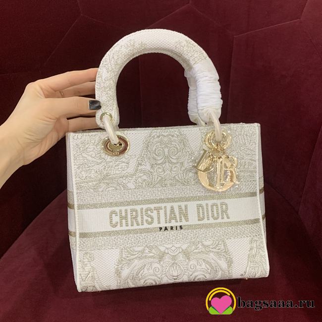 Bagsaaa Dior Lady D-Lite White Gold Canvas Around The World - 24cm - 1