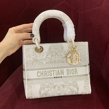 Bagsaaa Dior Lady D-Lite White Gold Canvas Around The World - 24cm