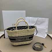 Bagsaaa Dior Hat Basket Bag Natural Wicker and Blue Dior Oblique Jacquard - 35 x 20.5 x 11 cm - 1