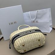 Bagsaaa Dior Hat Basket Bag Natural Wicker and Blue Dior Oblique Jacquard - 35 x 20.5 x 11 cm - 2