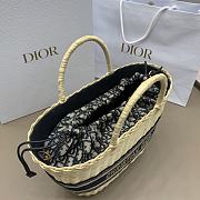 Bagsaaa Dior Hat Basket Bag Natural Wicker and Blue Dior Oblique Jacquard - 35 x 20.5 x 11 cm - 4