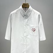 Bagsaaa Dior CD Heart Embroidered Short-Sleeved Shirt White Cotton Piqué - 4