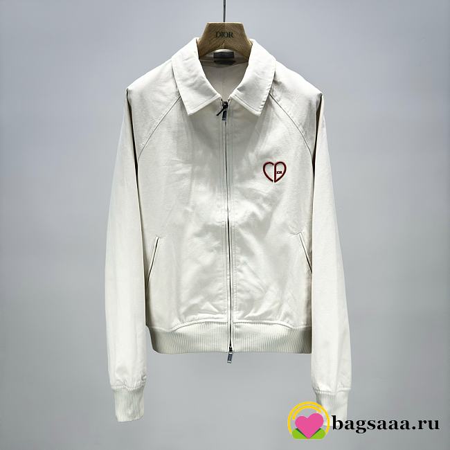 Bagsaaa Dior CD Heart Blouson Jacket White Cotton Canvas - 1