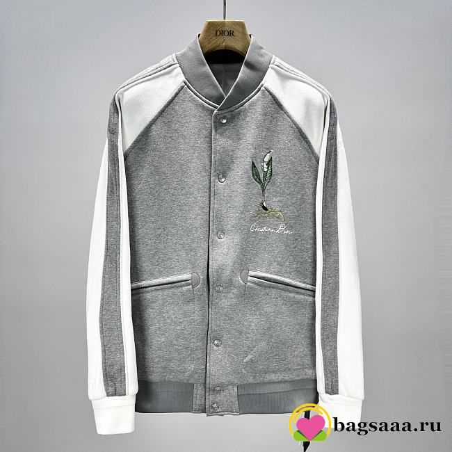 Bagsaaa Dior Lily of the Valley Varsity Jacket Gray Cotton Fleece - 1