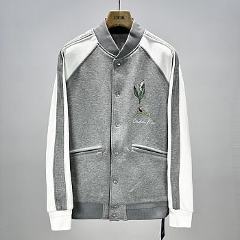 Bagsaaa Dior Lily of the Valley Varsity Jacket Gray Cotton Fleece