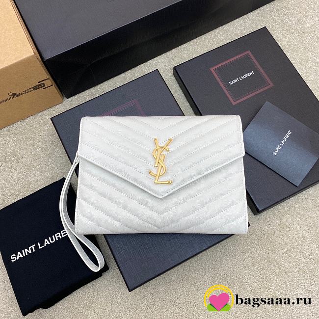 Bagsaaa YSL Cassandre Matelassé Flap Pouch In Grain De Poudre Leather White - 21 x 16 x 3 CM - 1