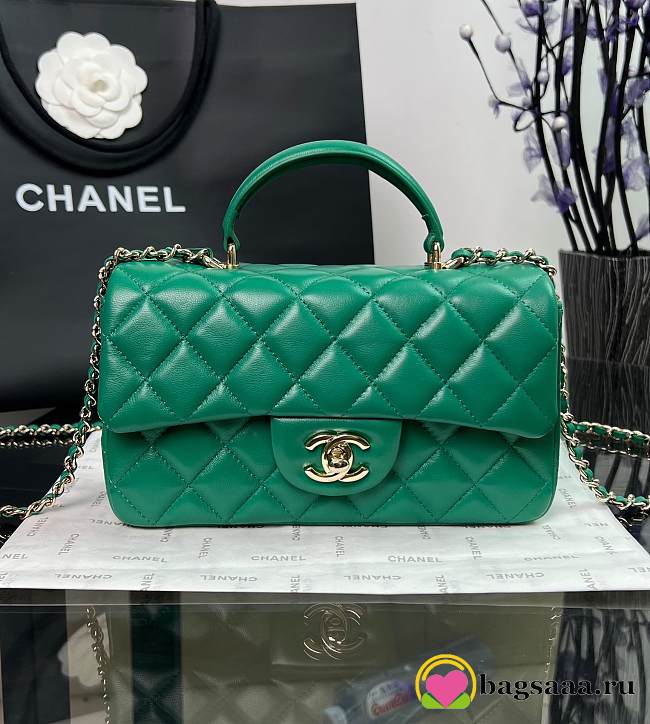 Bagsaaa Chanel Mini Flap Bag With Handle Green - 20×14×7cm - 1